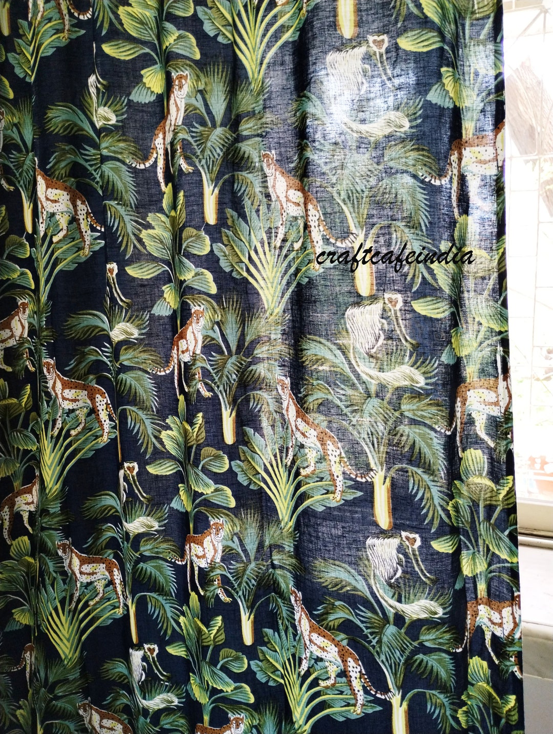 Safari Tropical Curtain, Jungle Print Curtain, Palm Tree Safari Monkey