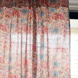 Vintage Floral Curtains: Handmade Block Print Cotton Drapes