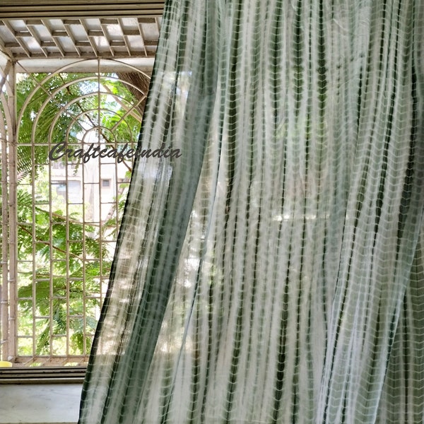 Olive green Shibori curtains/ Hand Dye curtains/ Sheer curtain/ Bohemian curtains/ Cotton curtains/ Window covering