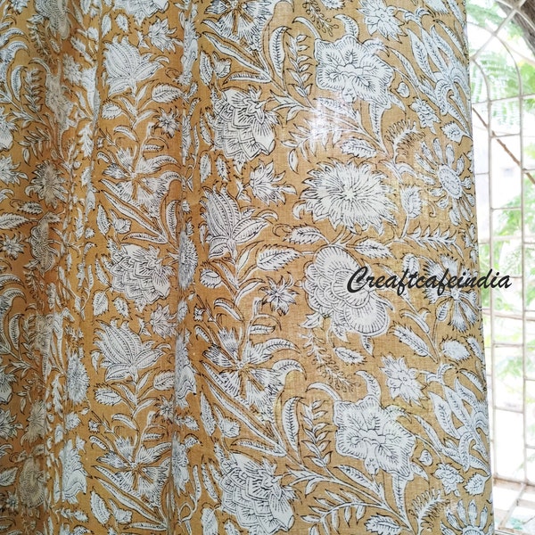 Yellow curtain, cotton floral sheer curtains, Printed floral curtains,  Indian sheer panels, Bohemian curtain