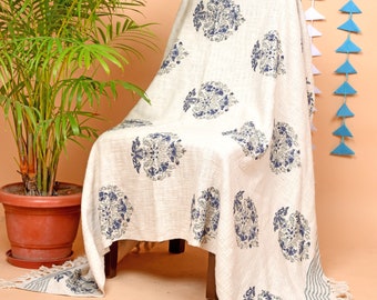 Boho blanket, Mud cloth throw, Block print throw blanket, Tassel throw blanket, Woven Throw Blanket, Christmas gift for Mom, Unique gift
