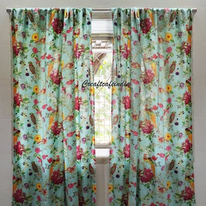 Botanical curtain,  floral sheer curtains, Bohemian curtains, boho nursery curtains, Custom Size Window Curtains