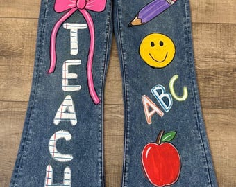 Jeans Hand Painted Custom Denim For Any Career or Theme or Jacket