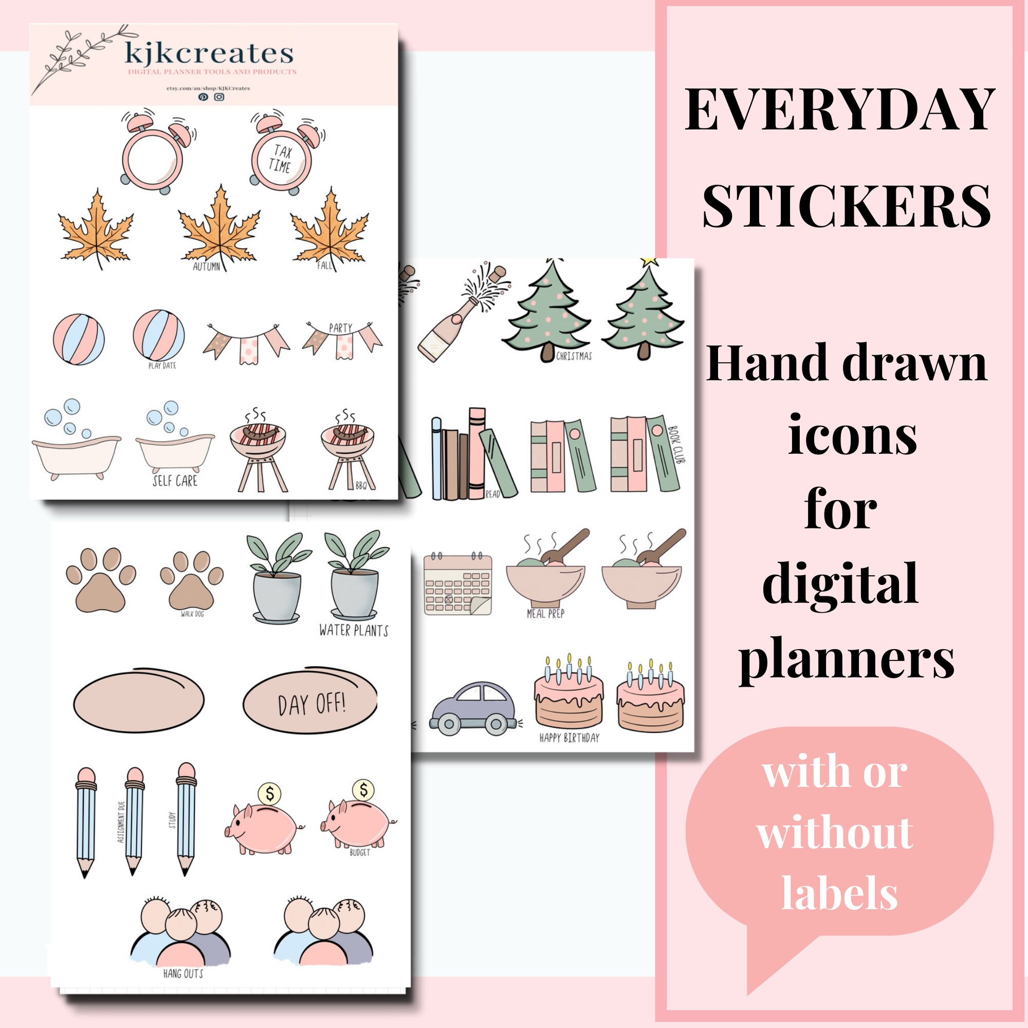 Everyday Life Digital Stickers Cute Everyday Icons - Etsy