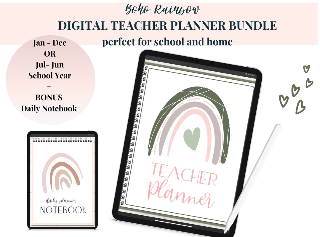 2023 Digital Teacher Planner Goodnotes Undated Boho Planner Etsy