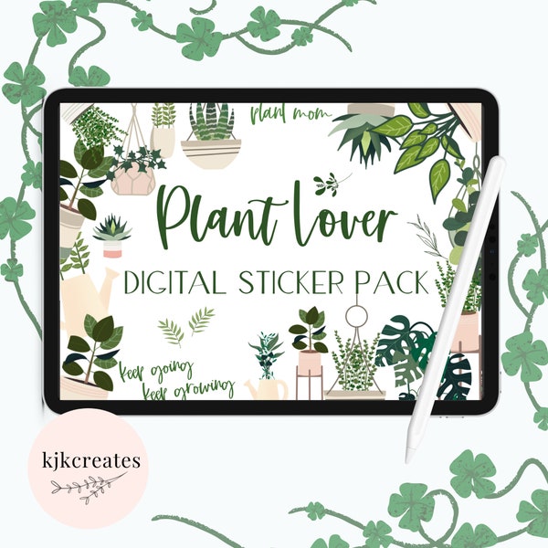 Plant Digital Stickers | Potted Plant Stickers | Goodnotes Pre-cropped Stickers | Illustrated Digital Stickers | Digital Planner Stickers