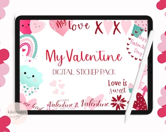 Valentine's Day Digital Stickers: Hand-Drawn Clipart (PNG)