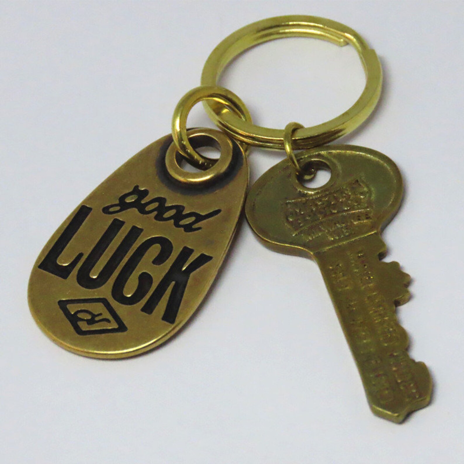 Brass keychains /good luck pendant / lucky key / neighbor gift Etsy