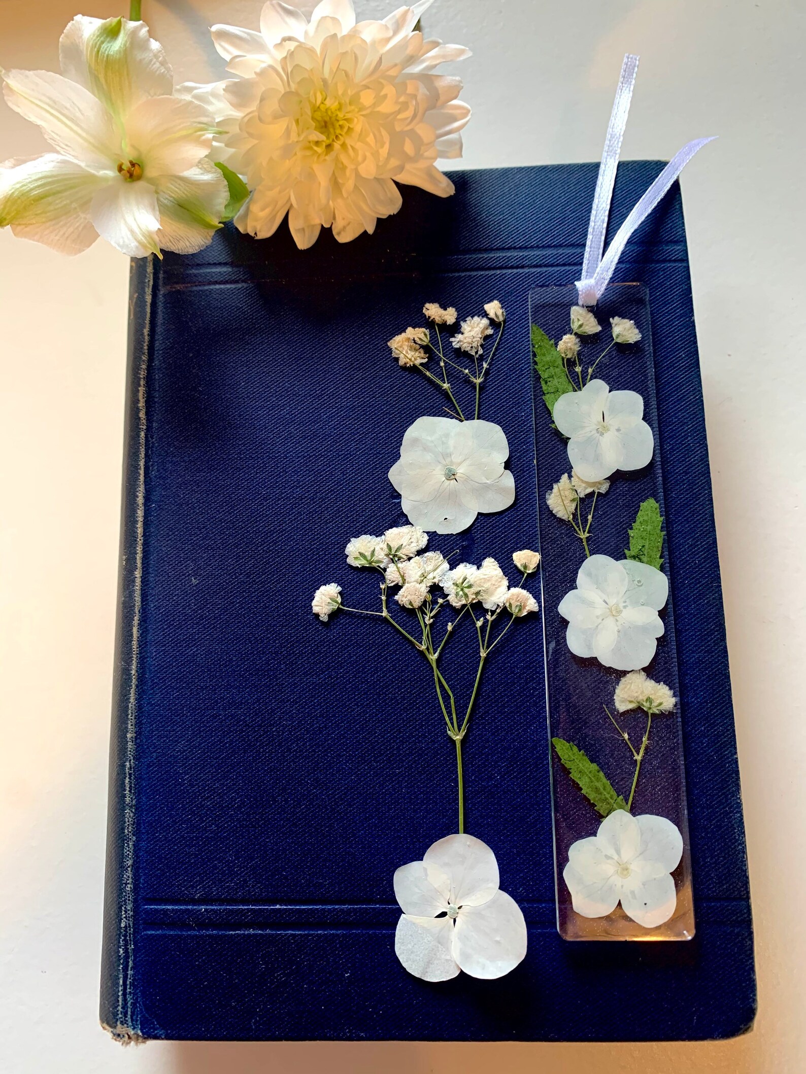 Handmade resin pressed flower bookmark Real white Gypsophila Etsy
