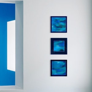 Set of 3 abstract ocean tiles, Mediterranean tiles, Blue and Turquoise tiles