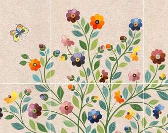 Flower Bouquet on Ceramic Tiles, Mosaic Wall Mural, Backsplash Design
