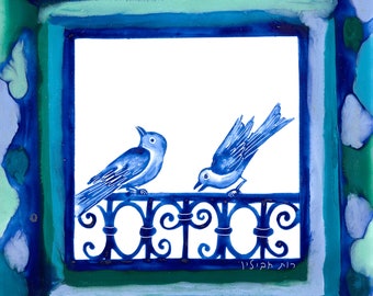 One ceramic tile with a pair of birds, Birds Wall Art