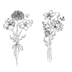 Geburtsmonat Blumen Tattoo mit 3 Namen | Mama und Kinder Blumenstrauß | Digitaler Download