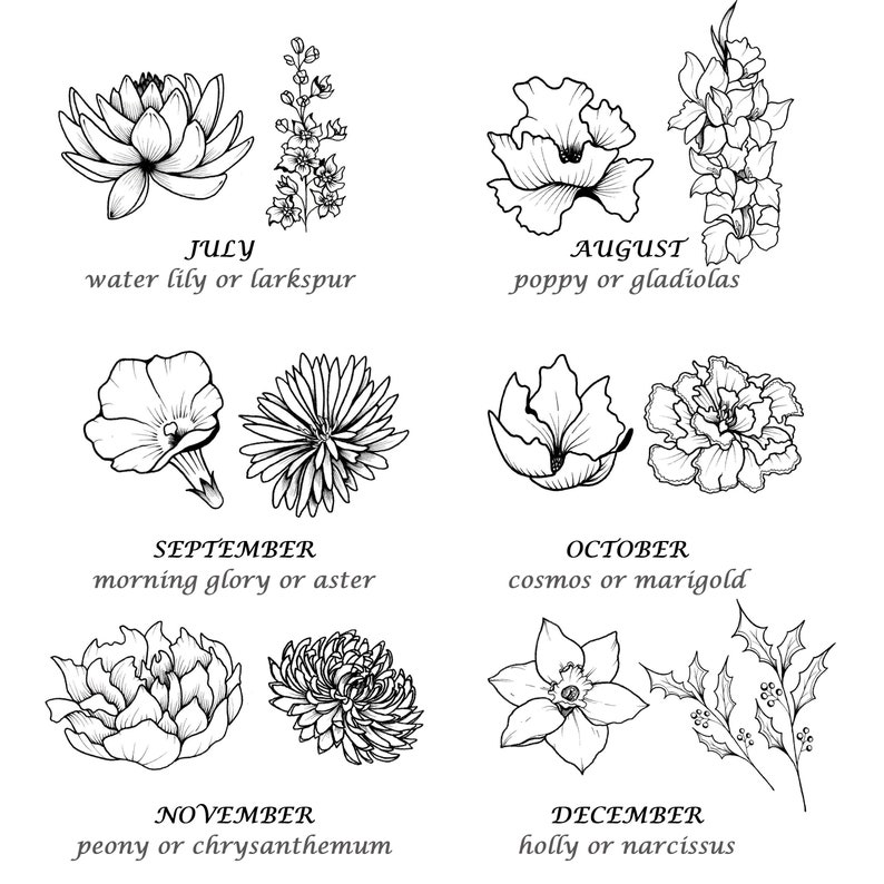 DIGITALER individueller Geburtsblumen-Tattoo-Blumenstrauß bis zu 8 Blumen Familiengeburtsmonat zum Ausdrucken Bild 8
