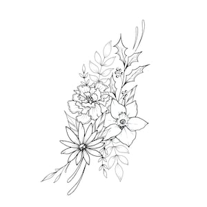 Custom Birth Month Flower Tattoo, Flat Lay Wildflower Family Tattoo Printable (Up to 6 flowers)