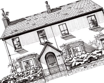 Custom House Portrait vom Foto, erste Haus Geschenk, Hand gezeichnete Tinte Illustration, digitaler Download