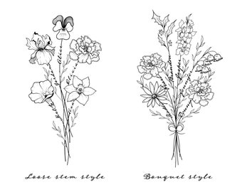 DIGITALE familienamen aangepaste geboortemaand bloemboeket | Cadeau voor mama | Oma's tuin afdrukbaar (maximaal 8 bloemen)