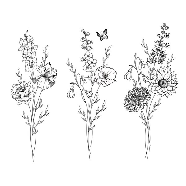 Bouquet NUMÉRIQUE personnalisé de tatouage de fleurs pour le mois de naissance (jusqu'à 8 fleurs) Design de style fleurs sauvages