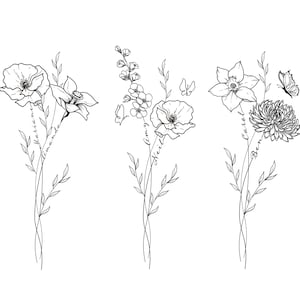 2 Names Birth Month Flower Personalised Tattoo Design | Gift for Mum, Grandma, Sister