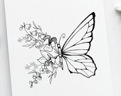 Custom Half Butterfly Birth Flower Tattoo, Womens Tattoo Design Ideas, Fine Line Stencil