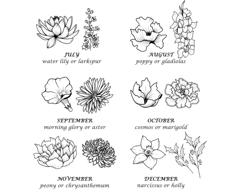 Personalised DIGITAL Birth Month Flower Tattoo Bouquet Up to 8 flowers Wildflower Style Design image 6