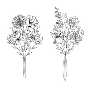 DIGITALER individueller Geburtsblumen-Tattoo-Blumenstrauß bis zu 8 Blumen Familiengeburtsmonat zum Ausdrucken Bild 3