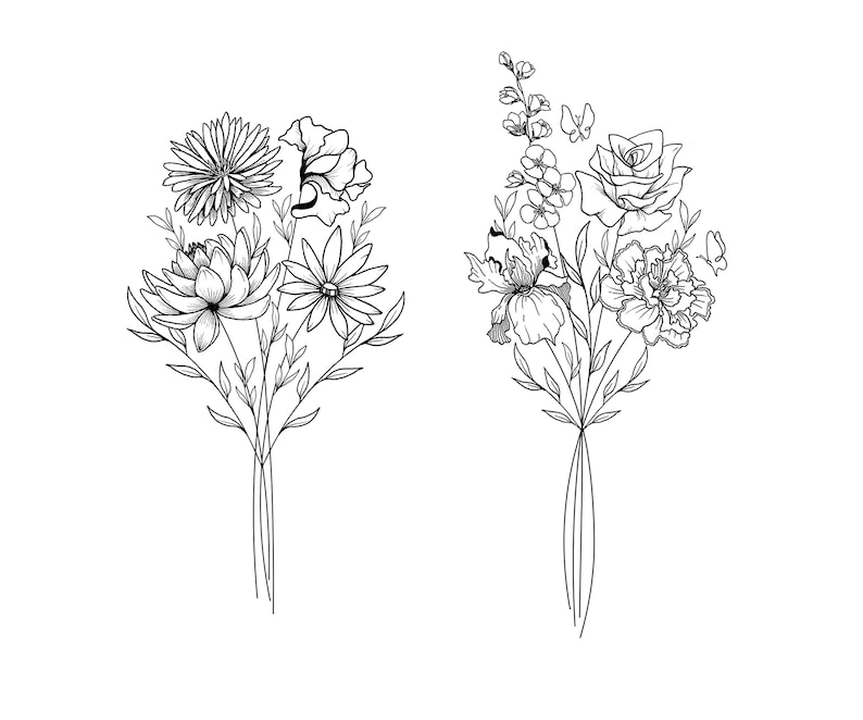 DIGITALER individueller Geburtsblumen-Tattoo-Blumenstrauß bis zu 8 Blumen Familiengeburtsmonat zum Ausdrucken Bild 3