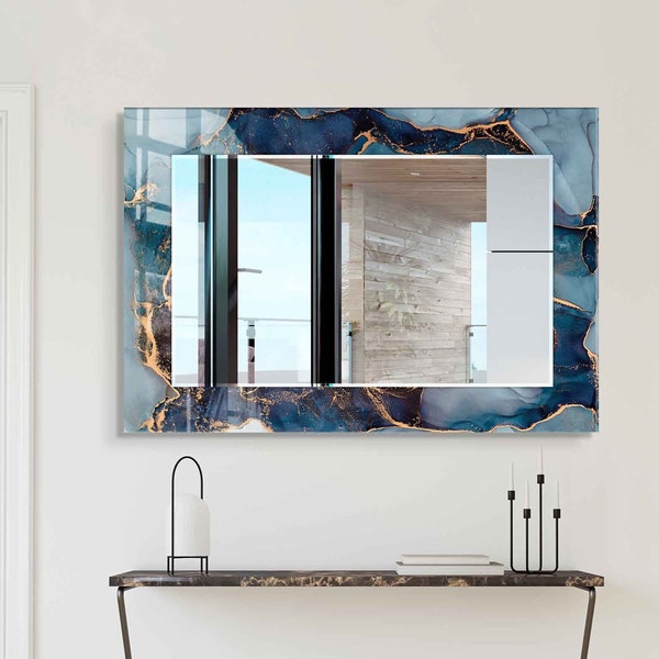 Espejo de pasillo de entrada para tocador de baño, espejo decorativo sobre vidrio templado, espejo de sala de estar, decoración de lujo para el hogar, espejo estético