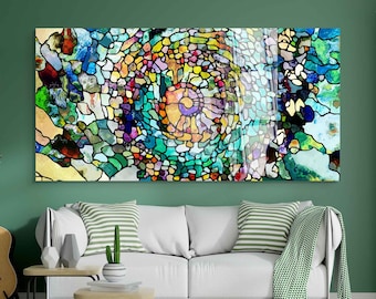 Tempered Glass Wall Art, Mosaic Glass Wall Decor, Home Decor, Living Room Wall Art, Decor For Bedroom, Extra Large Wall Art, Wall Hanging
