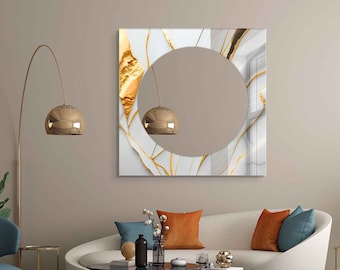 Decorative Mirror on Glass Wall Art, Entryway Hallway Mirror for Bathroom Vanity, Living Room Mirror, Luxury Home Decor, Aesthetic Mirror