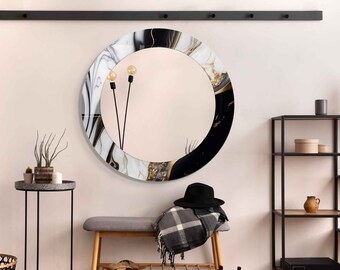 Decorative Mirror on Glass Wall Art, Entryway Hallway Mirror for Bathroom Vanity, Living Room Mirror, Luxury Home Decor, Aesthetic Mirror