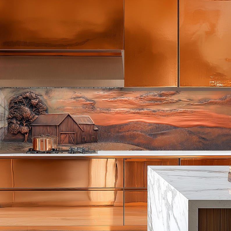 Farmyard Splashback Farm Life View Glass Backsplash, Tempered Glass Splashback, Stove Back ...