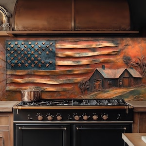 Dosseret en verre trempé, crédence de cuisine drapeau américain, couvercle arrière de poêle aspect cuivre, garde-boue pour évier de cuisine, couvercle de lavabo