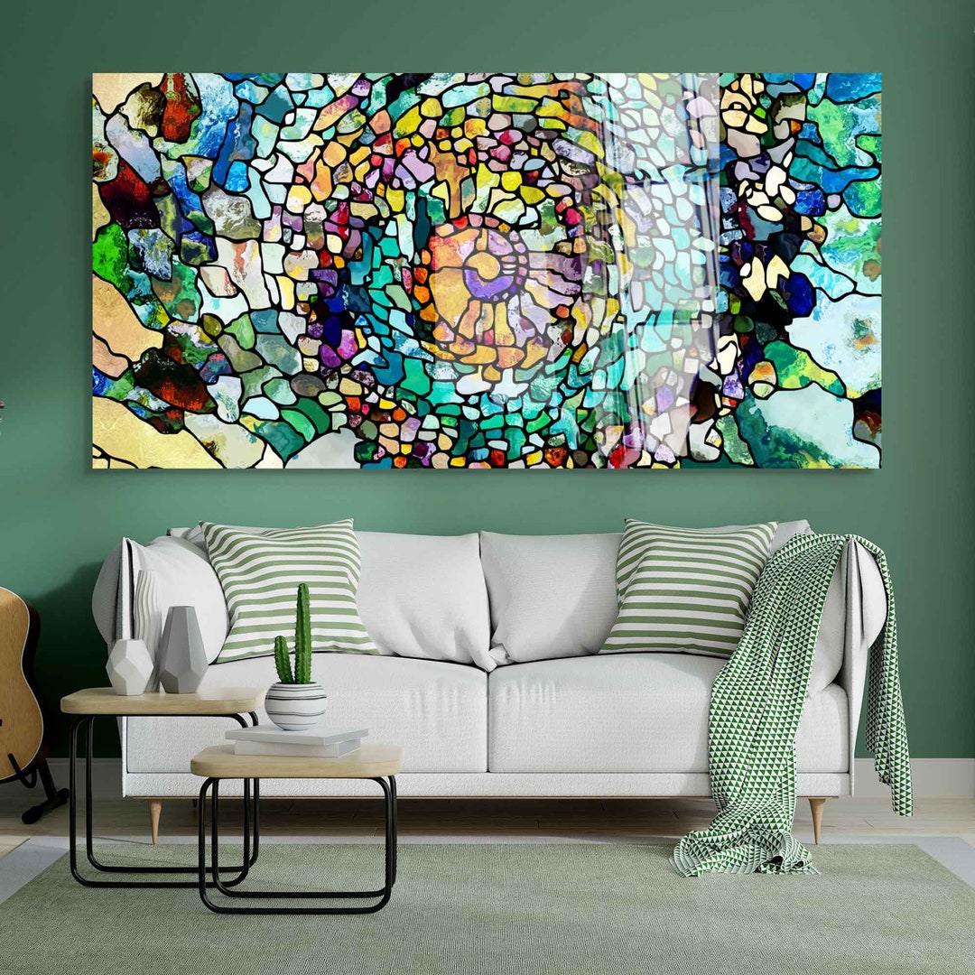 Tempered Glass Wall Art, Mosaic Glass Wall Decor, Home Decor, Living ...
