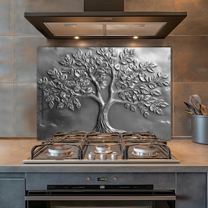 Crédence d'arbre de vie en verre trempé, crédence en verre de cuisine, couverture arrière de poêle, protection contre les projections d'eau pour évier de cuisine, couvercle de lavabo