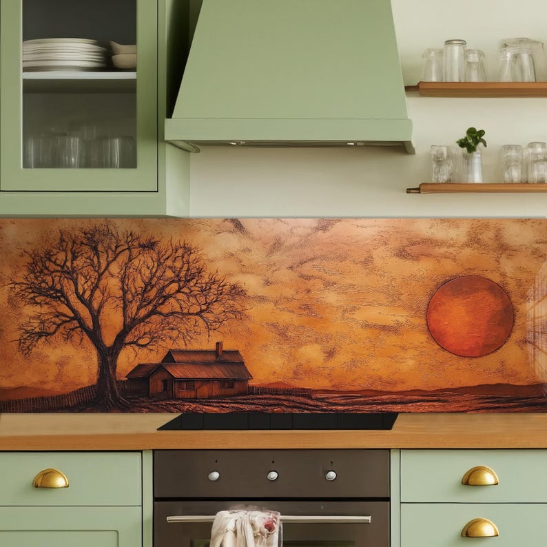 Farmyard Splashback Farm Life View Glass Backsplash, Tempered Glass Splashback, Stove Back ...