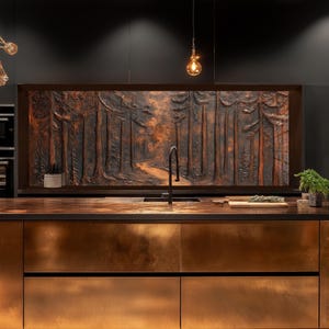 Dosseret en verre trempé, Couvercle supérieur arrière pour poêle Jungle aspect cuivre, Garde-boue pour évier de cuisine, Couvercle d'évier de cuisine, Crédence en verre trempé