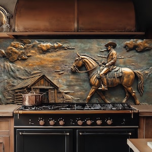 Crédence en verre cowboy, dosseret en verre trempé, couverture arrière de poêle, garde-boue pour évier de cuisine, couvercle de lavabo, décoration en cuivre gaufré