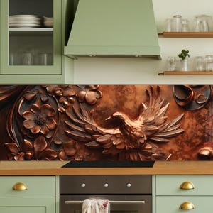 Oiseaux Fleurs Crédence en verre, dosseret en verre trempé, couverture arrière de poêle, garde-boue pour évier de cuisine, couvercle de lavabo, décoration cuivre