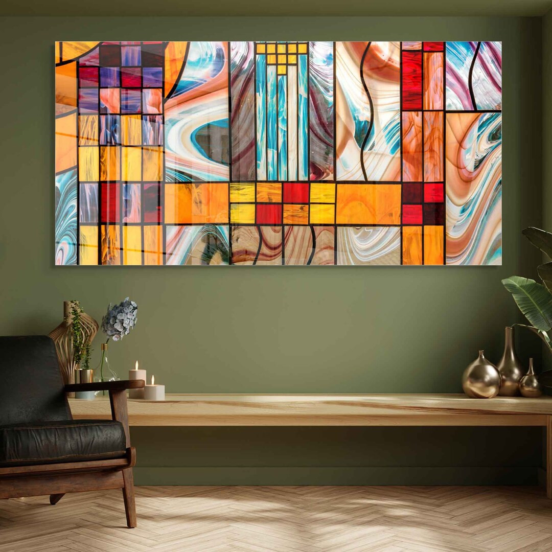 Tempered Glass Wall Art, Mosaic Glass Wall Decor, Home Decor, Living ...