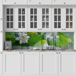 Dosseret de cuisine en verre trempé, Couvercle supérieur de l'arrière de la cuisinière, Garde-boue pour évier de cuisine, Couvercle d'évier de cuisine, Carrelage en verre Flowers pour crédence