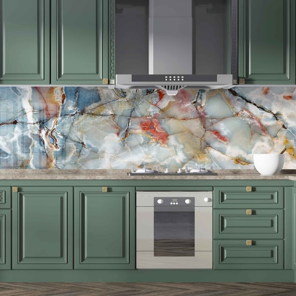 Backsplash van gehard glas, achtercover van het fornuis, keukenbacksplash voor fornuis, bovencover van het fornuis, hakken en noedelbord, keukendecortegel