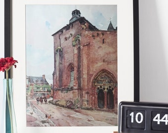 VINTAGE Church of Collonges by Louis Montagne watercolor 1926