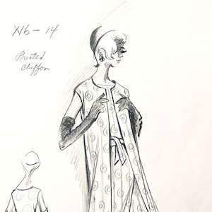 Vintage PIERRE CARDIN fashion designer sketches haute couture retro dress
