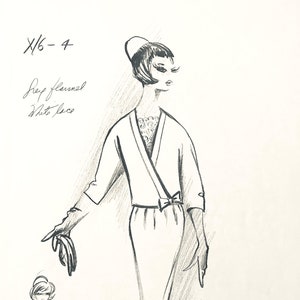 Vintage PIERRE CARDIN fashion designer sketches haute couture retro dress