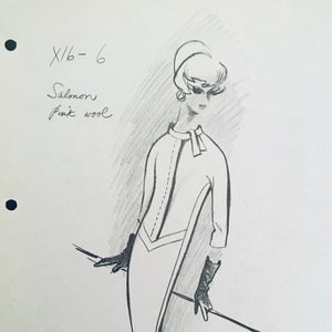 Vintage PIERRE CARDIN fashion design sketches haute couture retro dress