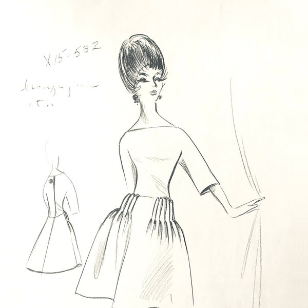 Vintage JACQUES GRIFFE fashion designer sketches haute couture retro dress