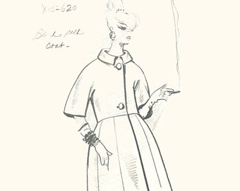 Vintage PIERRE CARDIN fashion design sketch haute couture retro coat