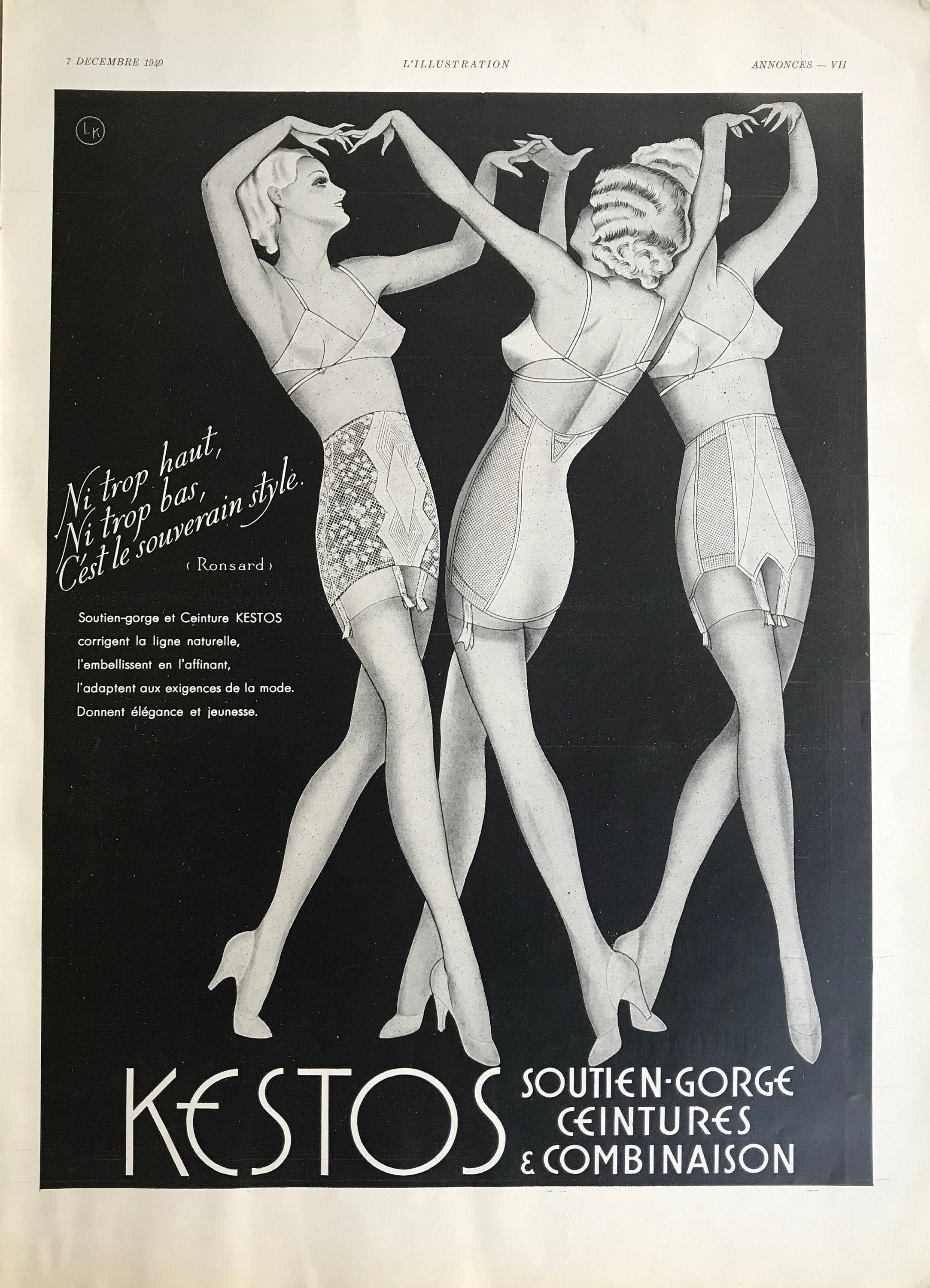 Vintage Brassieres Girdle Corset KESTOS Ad 1940 L'illustration