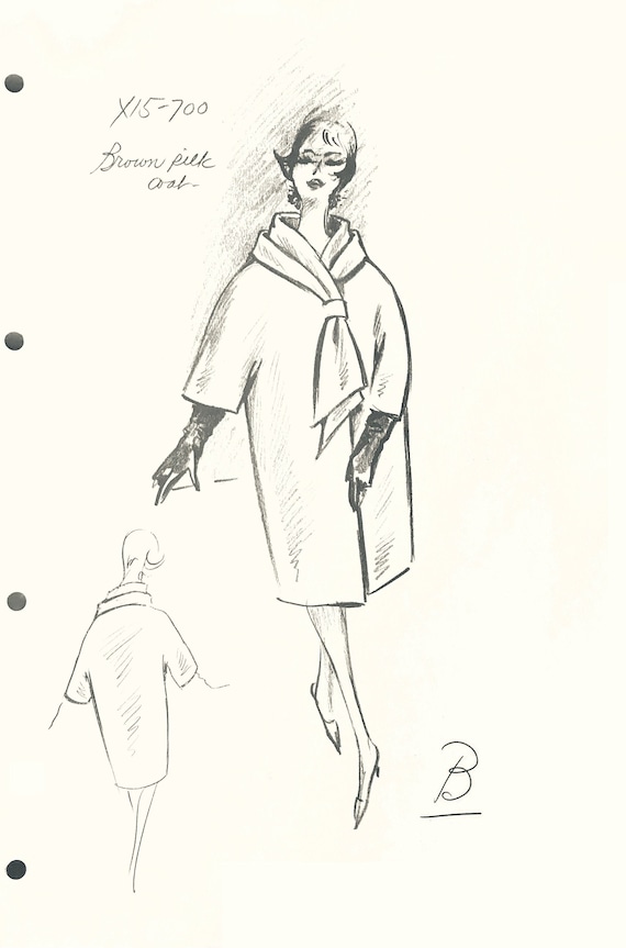 Guy Laroche, Vintage GUY LAROCHE fashion designer sketches haute couture retro dress